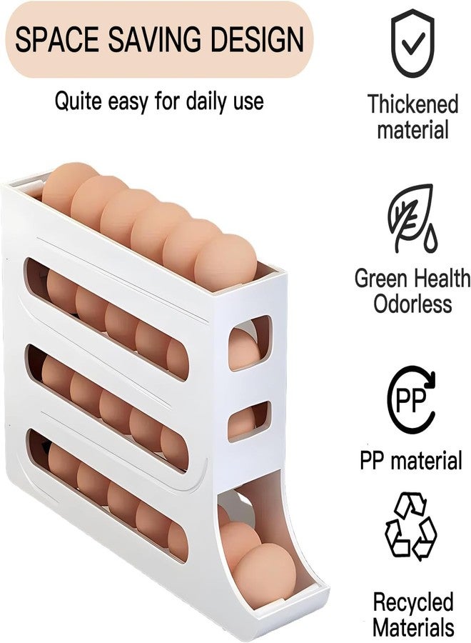 MAKRIV Automatic Rolling Egg Storage For Refrigerator, Fridge Organizer, Space Saving Refrigerator Egg Holder For Fridge ,Holds 28 Egg Storage，for Refrigerator,Kitchen,Cabinets,Tabl (White) - Image 3